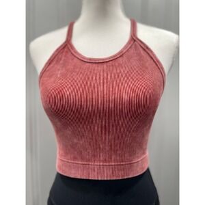 ZENANA Ribbed Racerback Crop Tank‎ Top Acid Wash Dark Rust Size 2XL/3XL
